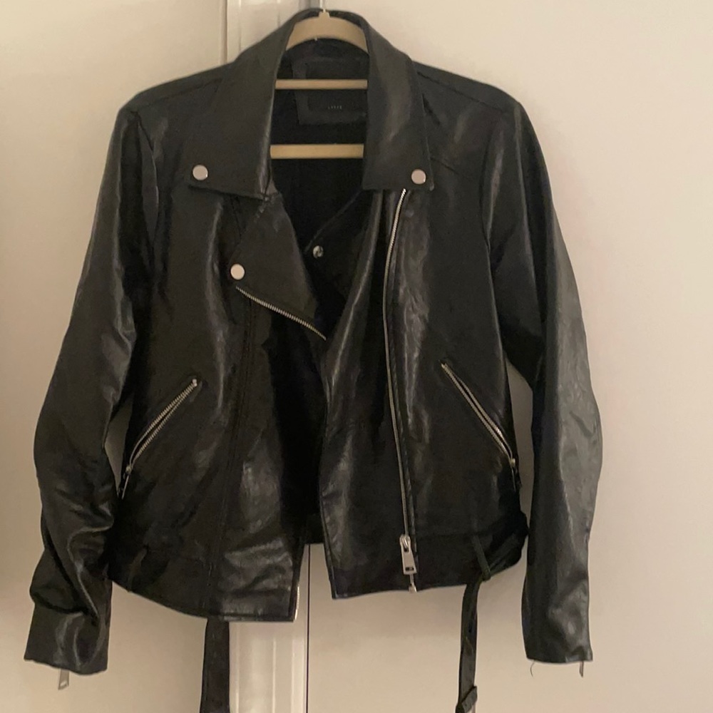 Faux Black Leather Jacket - Size Large
